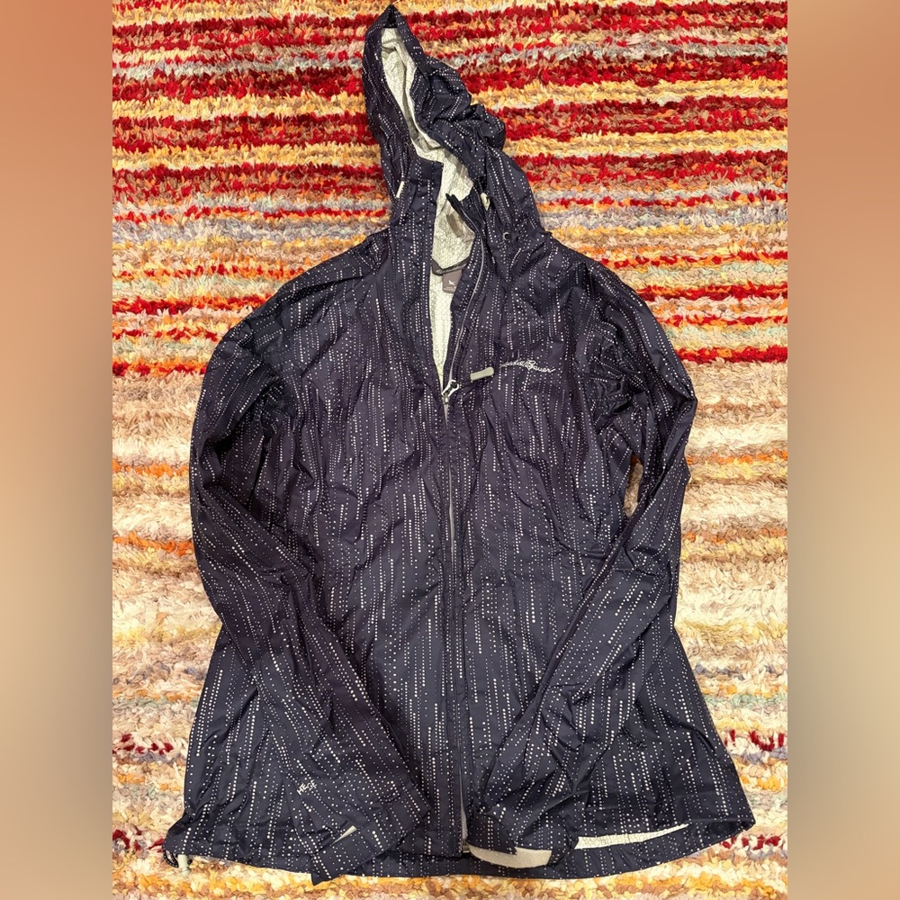 Eddie Bauer Navy Hooded Jacket with White Dot Print